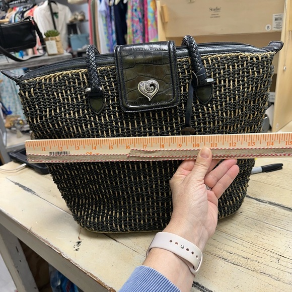 Brighton Woven Straw Tote Bag with Croc-Embossed Leather Trim & Heart Charm - Picture 10 of 12